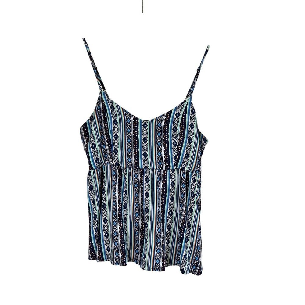 Western Aztec Top S Blue Striped Boho Indie Folk Concert Festival Artsy 80s